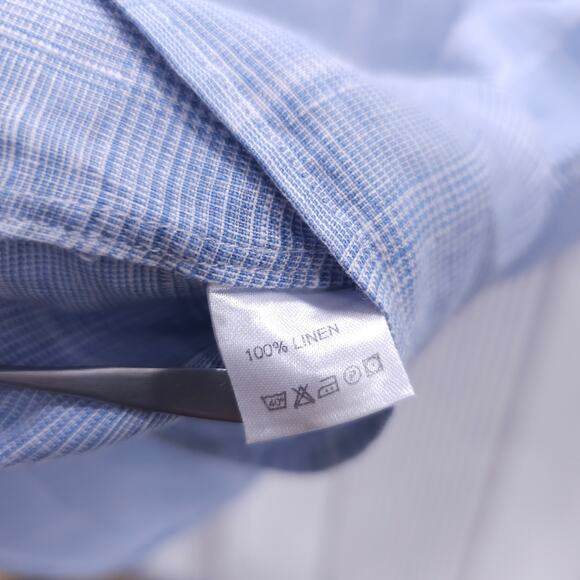 TODD SNYDER Linen Casual Button Down Shirt Light Blue Plaid Lightweight Sz XL - Picture 8 of 13